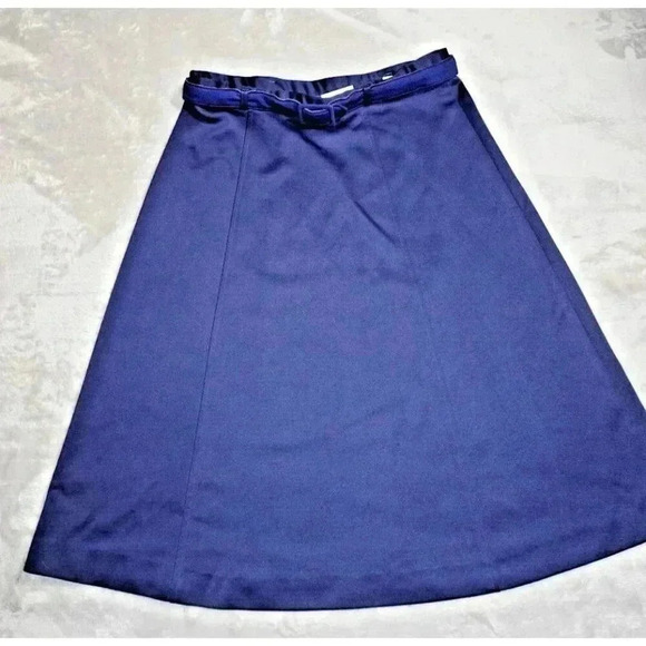 Vintage Koret Blue A line Midi Skirt with Belt size 14 - Picture 1 of 13